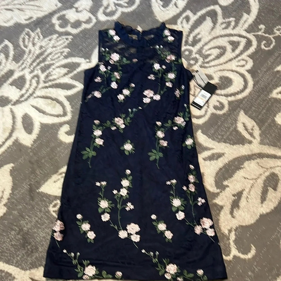 Karl Lagerfeld Dresses & Skirts - Karl lagerfeld size 2 dress. NWT. Navy blue. Floral lace neck.
